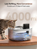 FEELNEEDY Wireless Cat Water Fountain Stainless Steel with Sensor, 4000mAh Battery Operated, 4L/135fl oz Pet Water Fount