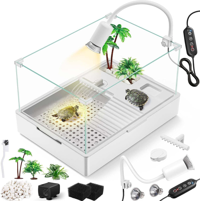 MoonOrange Turtle Tank Kit(Tank + Light + Water Pump), Acrylic Turtle Tank Starter Kit with Two Rain Shower Head, Adjust