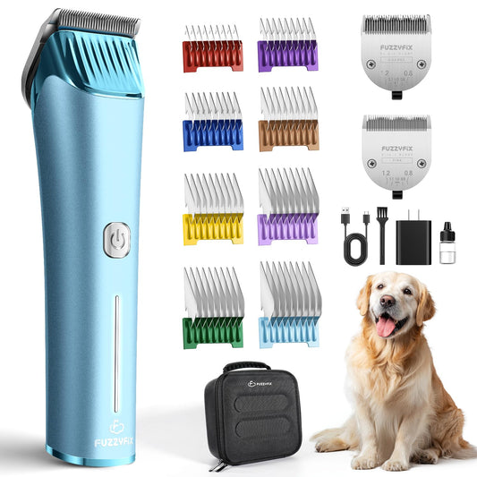 FuzzyFix Professional Dog Grooming Clipper with Replacement Blade, 5-in-1 Adjustable A5 Blade Cordless Pet Grooming Kit 2 Speed Trimmer Hair Shaver with Detachable Metal Combs Nova for Animal Horse