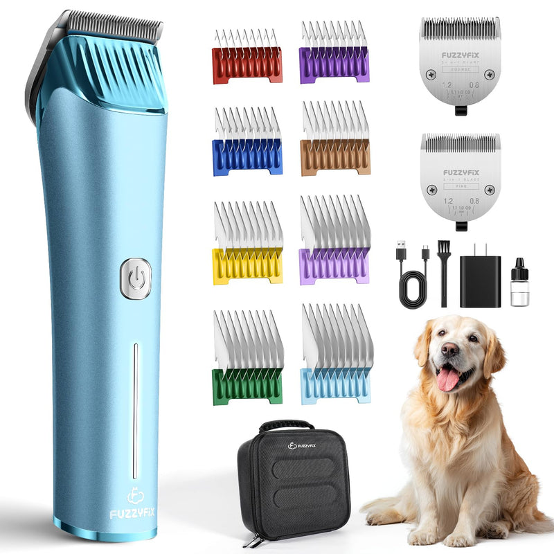 FuzzyFix Professional Dog Grooming Clipper with Replacement Blade, 5-in-1 Adjustable A5 Blade Cordless Pet Grooming Kit 2 Speed Trimmer Hair Shaver with Detachable Metal Combs Nova for Animal Horse