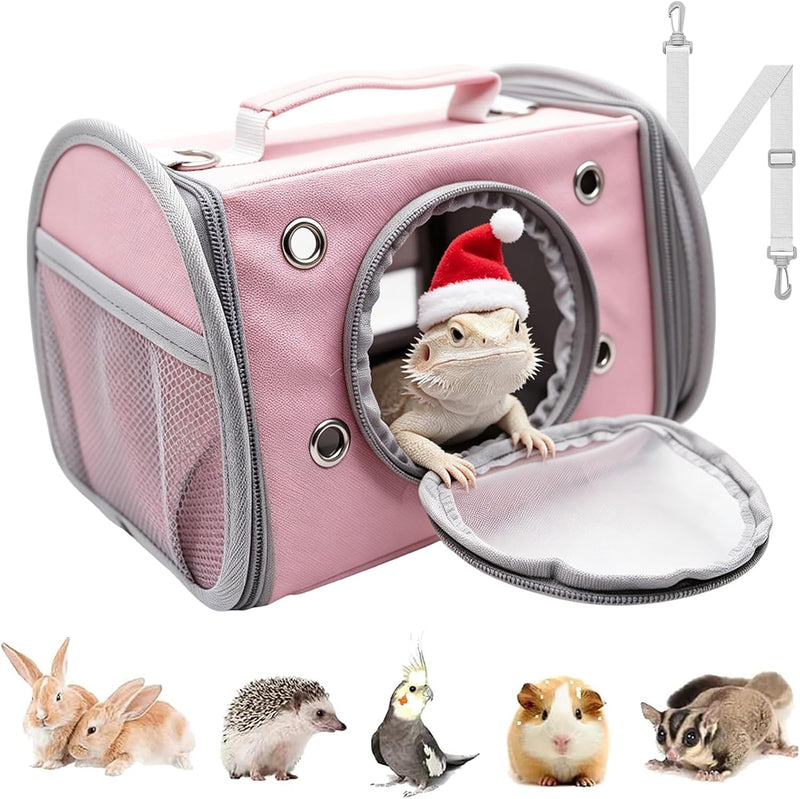 Small Animal Carrier Bag, Breathable Reptile Travel Carrier Transport Bag with Adjustable Shoulder Strap External Storag