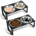 2 Set Elevated Cat Food Water Bowls, 4 Stainless Steel Bowls for Indoor Pet with Cute Metal Stand, 10° Tilted Anti-Vomiting Wide Shallow Raised Cat Dishes Whisker Friendly for Multiple Kitten,Puppy