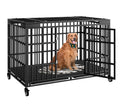 HMHTCT 54 Inch Heavy Duty Dog Crate with Wheels,Indestructible Escape-Proof Dog Kennel with Locking Latch and Double Door,Extra Large XL XXL Crate Indoor for Large and Medium Dog with Removable Tray