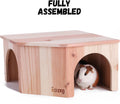 Wooden Guinea Pig Corner Hideout - Hidey for Chinchilla, Rat and Hedgehog with Pee Pad, Fully Assembled & Dual Entrances