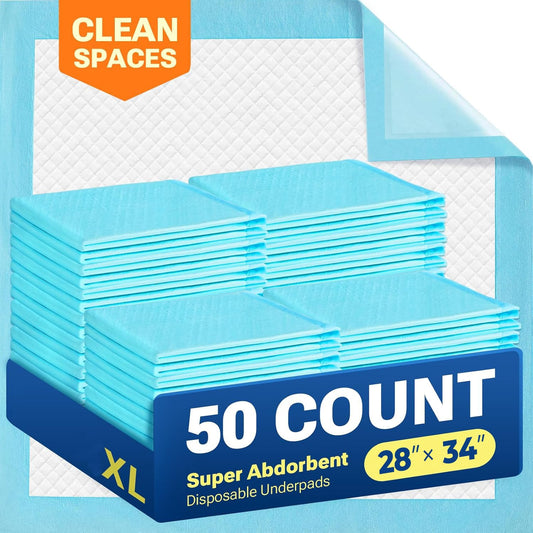 Clean Spaces Extra Large Puppy Pads 28"x34",Super Absorbent Disposable Pee Pads for Dogs / Wee Wee Pads / Potty Training Pads, Incontinence Bed Underpads for Adults, 50 Count