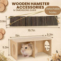 Hamster Hideout Tunnel and Hamster Bridge Set, Wooden Hamster Cage Accessories, Hamster Platform and Hamster Toys, 2-Cha
