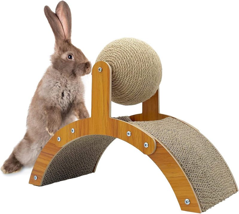 Fhiny Rabbit Scratch Toy, Natural Sisal Rabbit Scratching Ball with Cardboard Pad 2-in-1 Bunny Claw Scratcher Interactiv