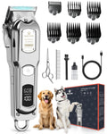 M&M STAR Dog Clippers for Grooming Thick Heavy Coats, All-Metal Body Low Noise Cordless Rechargeable Dog Hair Trimmer, Stainless Steel Blade, Professional Pet Grooming Kit for Dogs & Cats (Silver)