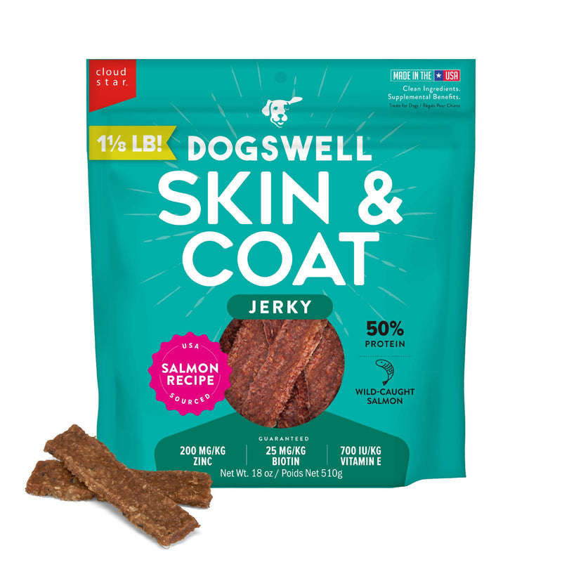 DOGSWELL Skin & Coat Jerky Dog Treats, Salmon, 18 oz. Bag