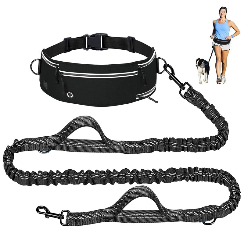 Hands Free Dog Leash with Zipper Pouch, Waist Leash for Dog Walking and Running, Dual Padded Handles, Shock-Absorbing Bungee for Medium to Large Dogs