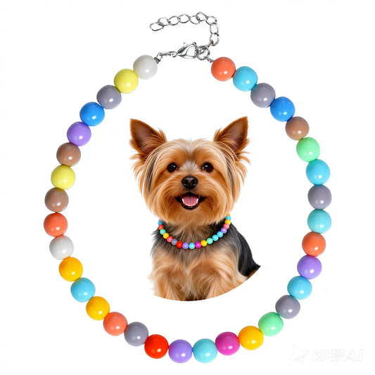 Colorful Beaded Dog Necklace Collar - Adjustable Beaded Dog Collar for Small Dog, Puppies & Cats, Candy-Colored Pet Jewelry for Birthday, Party & Daily Wear Costume Accessories (Neck Girth Approx.13)