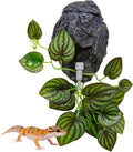 Reptile Water Dish with Dripper, Adjustable Wall-Mounted Water Bowl for Terrarium Humidity Control - Natural Rock Decor 