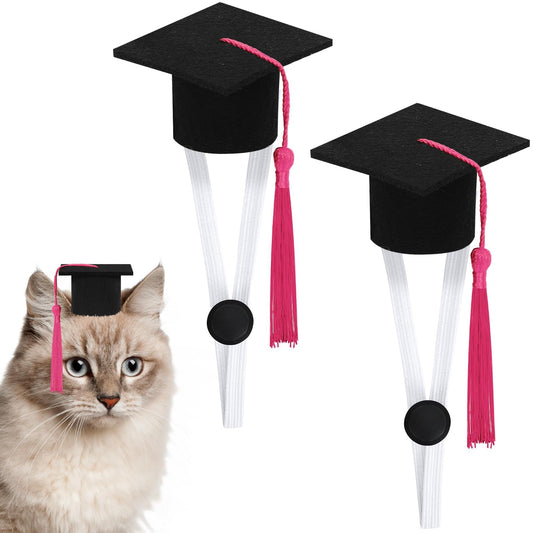 PETKNOWS 4 Pack Mini Graduation Caps with Pink Tassels, Mini Pet Graduation Caps Small Animal Bachelor Hats with Adjustable Elastic Strap for Cats and Dogs Photo Props Party Supply
