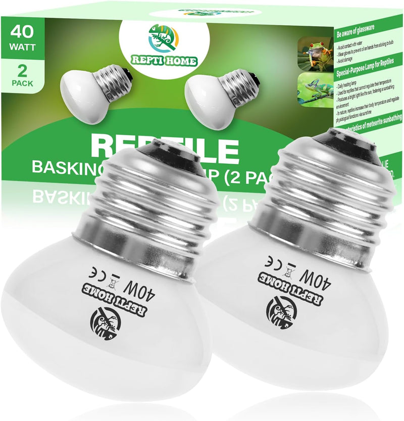 Reptile Heat Lamp Bulbs, UVA Reptile Heat Bulb 2 Pack, 40 Watt Heat Light Bulbs, Daylight Basking Spot Light for Lizard,