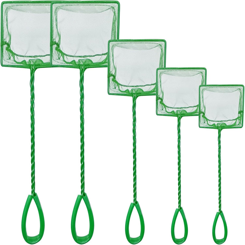 5 Pack Aquarium Fish Net, Multi-Size Fine Quick Fish Catch Nets Nylon Fishing Mesh Nets with Long Plastic Handle for Fis