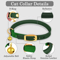 OOPSDOGGY Rolled Leather Cat Collar with Bell - Reflective Kitten Collar with Safety Elastic Strap - Adjustable Small Pet Collars for Boy Girl Cats (Green)