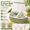 Bird Bath for Cage, Automatic Parakeet Bird Shower Fountain with 4 Natural Rattan Balls, Waterproof Mat, Adjustable Valv