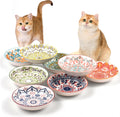 YEAHGO Cat Food Bowls for Indoor Cats Ceramic Cat Bowls Whisker Friendly Cat Dishes for Food and Water 5.5 Inches Kitten Bowls Cute Cat Feeding Bowls Set 8 Cat Wet Food Bowl Set Shallow Cat Plate