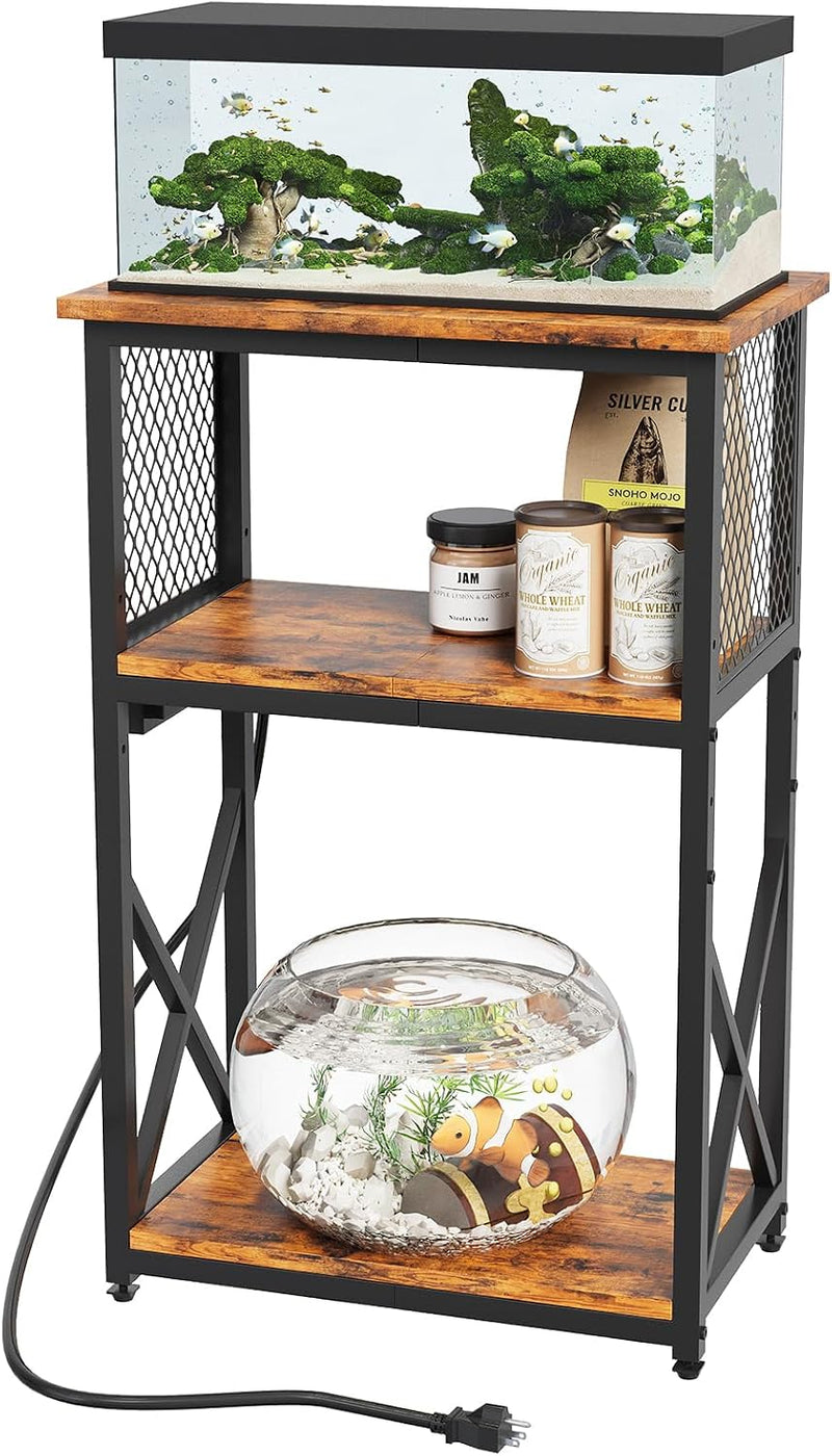 HavenlyYouth 10 Gallon Fish Tank Stand with Power Outlet , 3 Tier Aquarium Stand with Shelf, Turtle/Reptile Tank Stand f