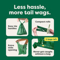 Earth Rated Dog Poop Bags with Handles on Refill Rolls, Easy-Tie on a Compact Roll, Extra Wide Opening, Guaranteed Leak-Proof, Unscented, 105 on Rolls