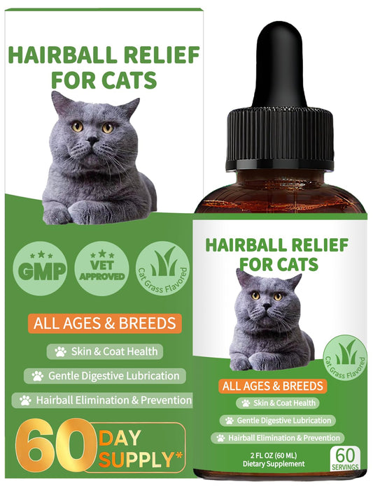 Hairball Treatment for Cats - Cat Hairball Remedy - Supports Skin & Coat, Digestion, Cat Furball Treatment, Helps Eliminate and Prevent Hairballs for Indoor Cats and Kittens(Cat Grass Flavor)