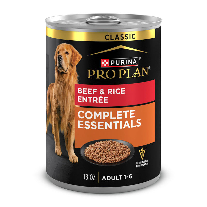 Purina Pro Plan Complete Essentials Classic Pate Dog Food, Beef and Rice Entrée - (Pack of 12) 13 oz. Cans