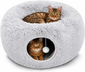 Large Cat Donut Tunnel Bed - Cat Tunnels for Indoor Cats - Circle Hideaway with Cat Toys, 3-in-1 Foldable Playground & Cozy Cave Bed, Gift-Ready DIY Collapsible Plush Cat Tube, Rabbit, Kitty