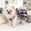 Dog Plaid Dress Harness and Leash Set with Pearls Bow Adjustable Puppy Dress Mesh Vest Bow Knot Pet Clothes for Cute Sma