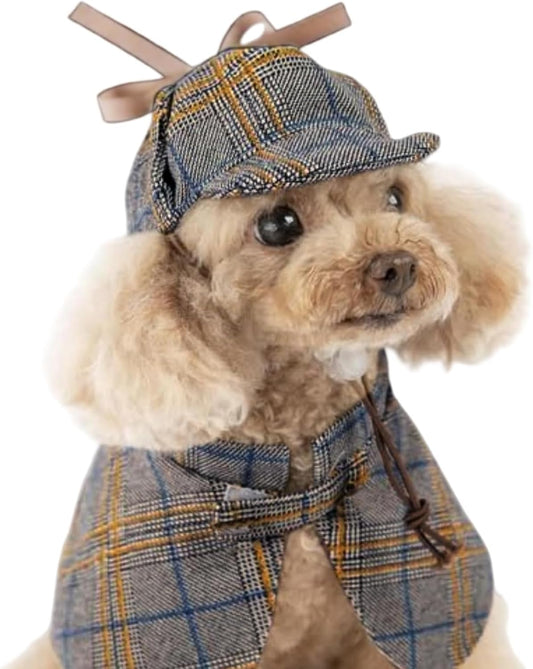 MANON ROSA Halloween Detective Dog Costume with Cape & Hat, Medium 9-12lb