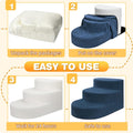 Dog Stairs 3 Steps Foam Pet Ramp for Small Dogs Cats, Navy Blue