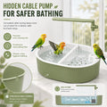 Bird Bath for Cage, Automatic Parakeet Bird Shower Fountain with 4 Natural Rattan Balls, Waterproof Mat, Adjustable Valv