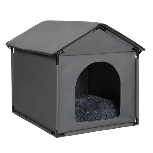 Large Cat & Small Dog House Soft Indoor (Int 22x20x18in/Ext 24x22x24in) for Ragdolls, Small French Bulldog, Welsh Corgi, Mini Schnauzer, Small Pet House with Soft Cushion, Oxford Fabric, Gray