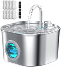74oz Stainless Steel Cat Water Fountain with 8 Filters + 5 Sponges