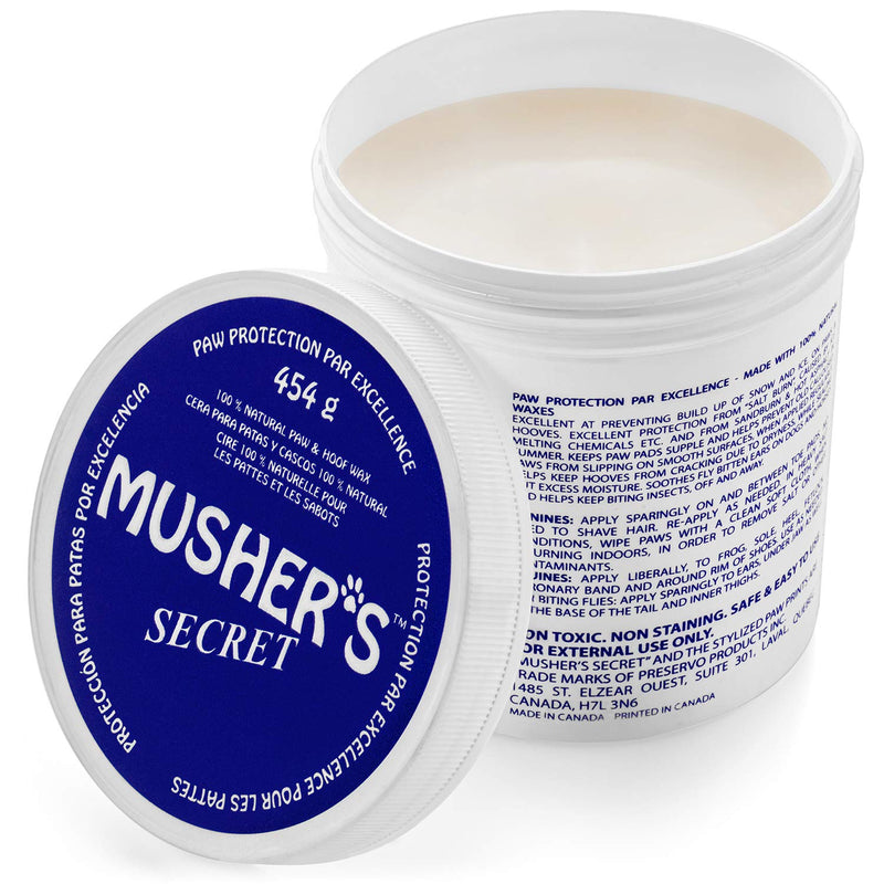 Musher’s Secret Dog Paw Wax 454g (16oz) – Natural Dog Paw Balm with Vitamin E – Moisturizer for Dry Cracked Pads – Paw Protection for Dogs – Long-Lasting Care for Hot Pavement, Ice & Salt