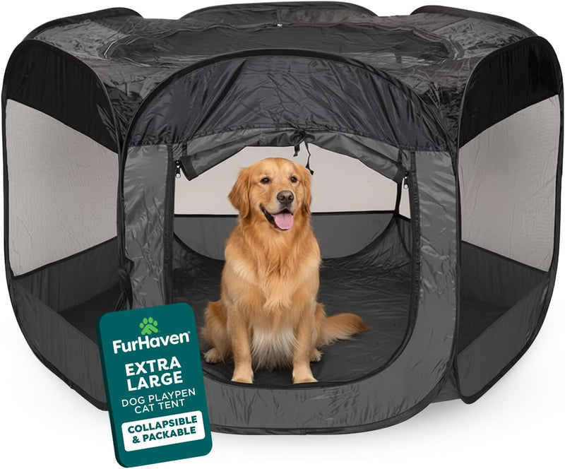FurHaven Soft-Sided Dog & Cat Playpen, Portable Foldable Indoor & Outdoor Pet Playpen with Mesh Windows & Zippered Door, Navy, Extra Large