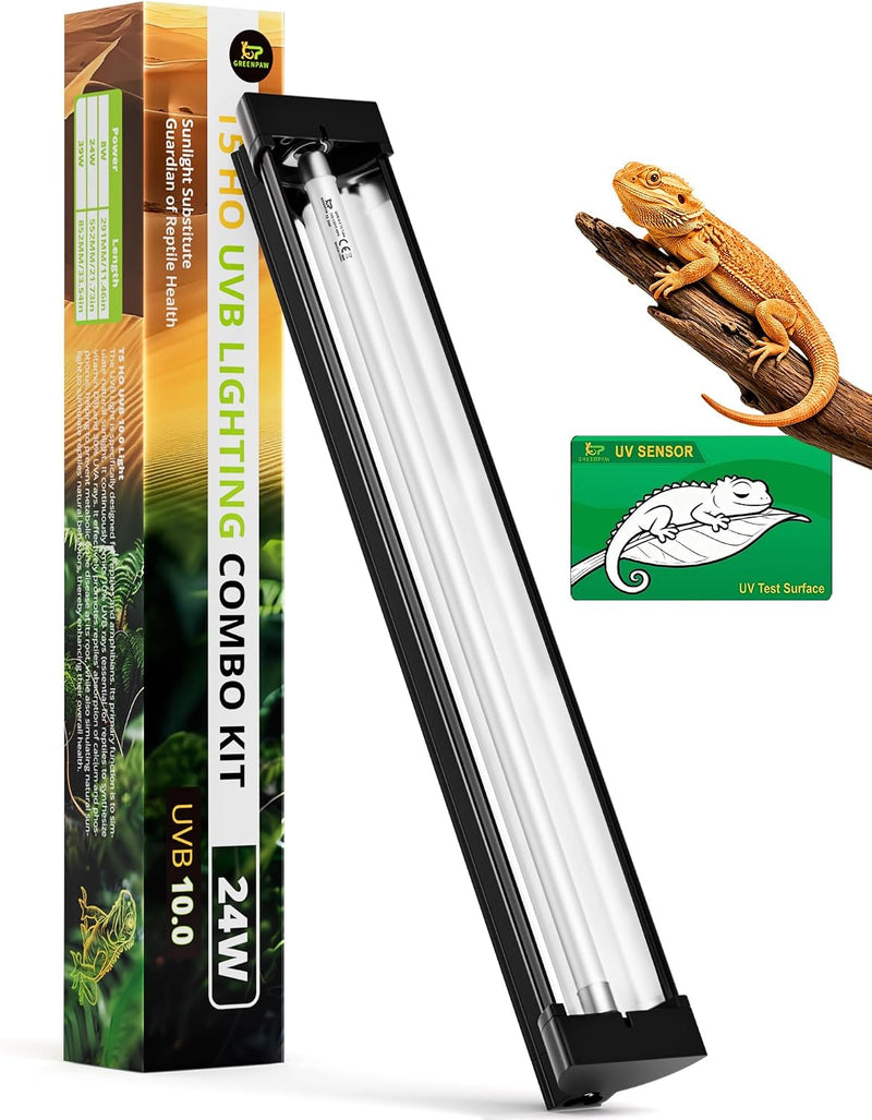 T5 10.0 UVB Reptile Light Fixture Combo Kit 24W 22'', with UV Sensor Card