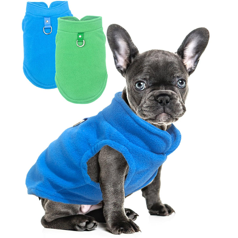 2 Pieces Fleece Dog Sweater Vest Winter Warm Dog Sweaters for Small Dogs Male Female Fall Pullover Doggie Clothes with D-Ring Soft Puppy Cold Weather Coat Clothing (Blue,Green, Medium)