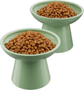 LoeJan Ceramic Cat Bowls, Elevated Cat Food and Water Bowls Set, Extra Wide and Raised Ceramic Bowls, Anti-Vomit Whisker