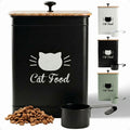 Cat Food Storage Container with Scoop - 5-7 lb (25 Cup) Capacity Metal Cat Food Container with Airtight Bamboo Lid and Metal Scoop - Airtight Pet Food Storage Containers 5 lb - 7 lb Kibble Container