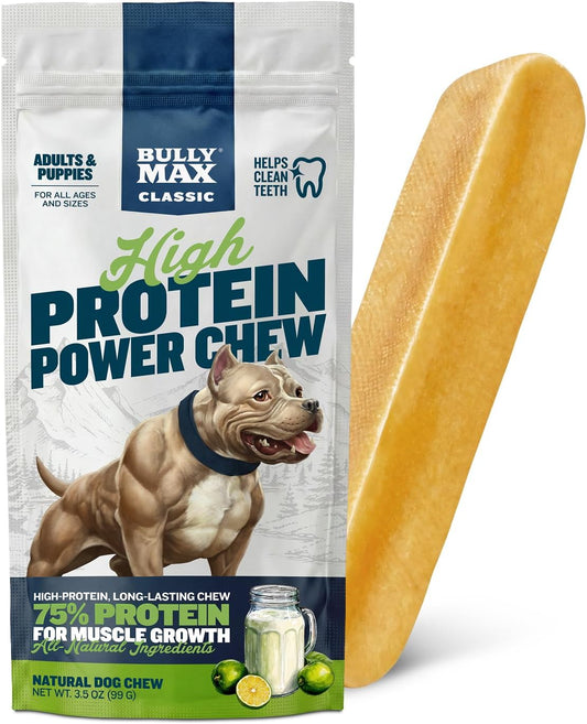 Bully Max High Protein Power Dog Chews – 75% Protein, All-Natural Long Lasting Yak Chews for Aggressive Chewers - Grain-Free Dental Dog Food Treats for Small, Medium & Large Breed Dogs - Lime, 1 Pack