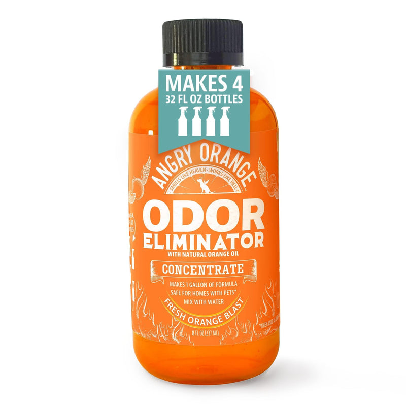 Angry Orange Pet Odor Eliminator 8 oz. bottle- Industrial Strength Pet Odor Remover - Makes (4) 32oz. Bottles - 1 Gallon - Neutralizes and Sanitizes Tough Pet Odors Fast