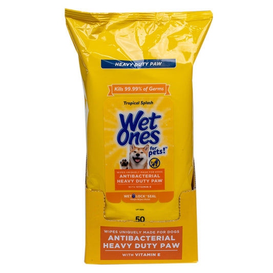 Wet Ones for Pets Antibacterial Heavy Duty Dog Paw Wipes with Tropical Splash Scent - Kills 99.99% of Germs, Thick Durable Disposable Paw Wipes for Dogs, 50 Count