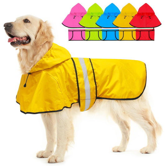 Dolitego Fashion Hooded Dog Raincoat - Reflective Dog Rain Jacket Lightweight Waterproof Rain Coat for Large Dogs (X-Large, Yellow)