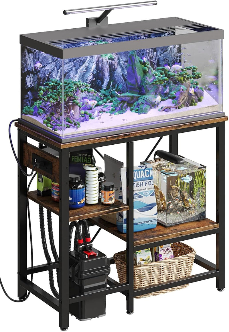 Bestier 20-29-37 Gallon Fish Tank Stand with Power Outlet, Rustic Brown