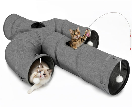 Ownpets Cat Tunnel Large 12 inch Diameter Sturdy Oxford Fabric Cat Tunnel Toy, Cactus Shape Collapsible Cat Tunnels for Indoor Cats,Interactive Peek Hole Pet Tunnel Tube with Cat Wand Toy