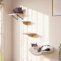Cat Wall Shelves and Cats Window Perch – Natural Wood 4-Piece Set with Foam-Padded Curved Bed and Felt Steps, Space-Saving Wall Mounted Design