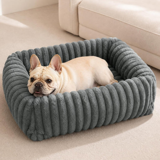 FURTIME Dog Bed for Small Dogs, Washable Orthopedic Dog Bed with Removable Cover, Rectangle Soft Calming Sleeping Puppy Bed Durable Pet Cuddler with Anti-Slip Bottom, Grey, S (20"x19"x6")