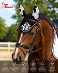 Horse Ear Bonnet for Horses, Animal Print Fly Bonnet with Crystal Edge, Handmade Crochet Fly Veil, Breathable Stretch Ea