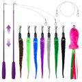 ZeyZoo Cat Toys for Indoor Cats, 11PCS Interactive Cat Toy Wand Pack, 2 Retractable Cat Wand & 7PCS Worm Teaser Refills, Plush Fish Kitten Toys, Cat Feather Fishing Pole Toy for Play Chase Exercise
