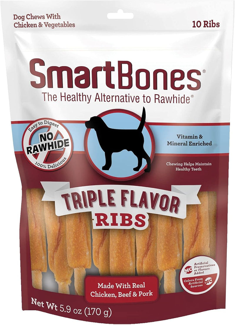 SmartBones Triple Flavor Ribs Rawhide-Free Dog Treats, 10 Count